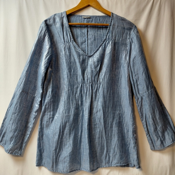 J. Jill Tops - J Jill Linen Nylon Blend V Neck Tunic Women's Size Large Bell Sleeve Crinkle